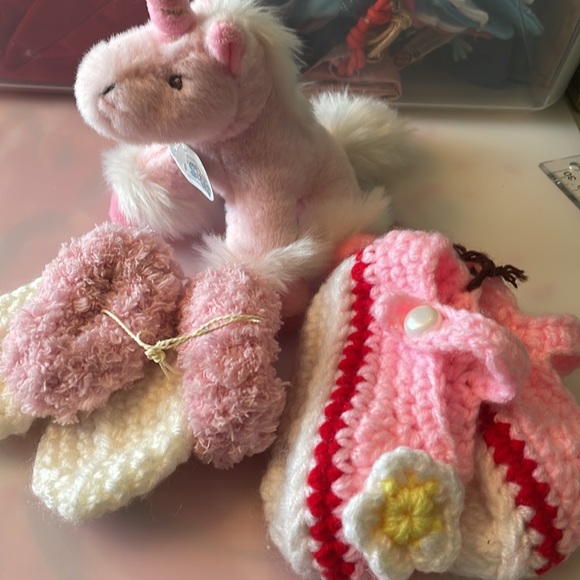 NWT Baby Unicorn Rattle, Crocheted Mary Jane and Baby Booties - Picture 5 of 5